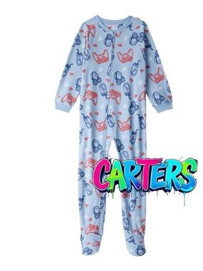Carter's Light Blue Gamer-Print Footed Toddler One-Piece
